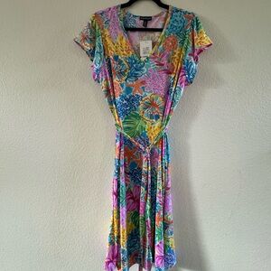 Nina Leonard Multicolor Floral Midi Dress